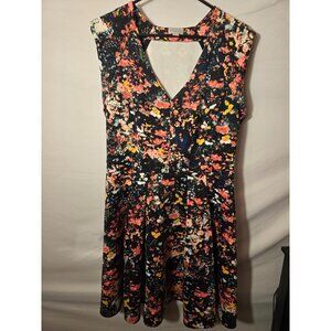 Belle Sky Fit & Flare Vneck Dress Womens Size Large L Flattering Floral Coquette
